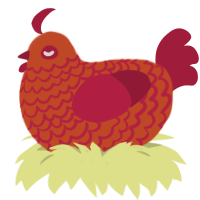 A vermilion and crimson chicken with a lace pattern
