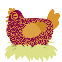 A maroon and orange chicken with a double-lace pattern