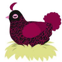 A black and maroon chicken with a double-lace pattern