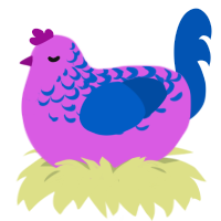 A orchid and ultramarine chicken with a half-lace pattern
