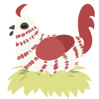 A white and red chicken with a bar pattern