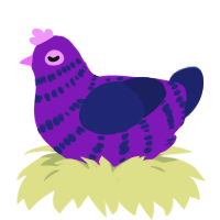 A violet and navy chicken with a bar pattern