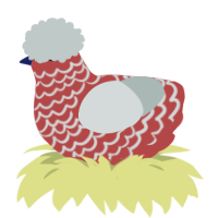 A red and silver chicken with a lace pattern
