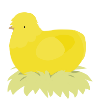 A yellow chicken with a head pattern