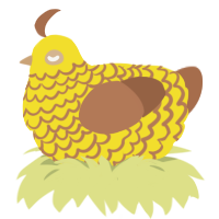 A yellow and brown chicken with a lace pattern