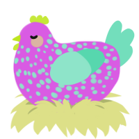 A orchid and mint chicken with a speckle pattern