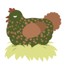 A olive and brown chicken with a speckle pattern