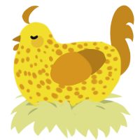 A yellow and ochre chicken with a speckle pattern