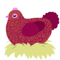 A red and maroon chicken with a double-lace pattern