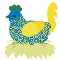 Blue Meanie, a sapphire and yellow chicken with a double-lace pattern