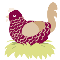 A maroon and beige chicken with a lace pattern