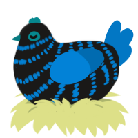 Benthic, a sable and sapphire chicken with a bar pattern