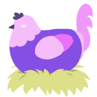 A blurple and lavender chicken with a head pattern