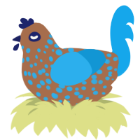 A brown and sky chicken with a speckle pattern