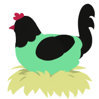 A spring and black chicken with a head pattern