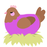 A orchid and brown chicken with a head pattern