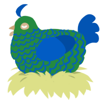 A viridian and ultramarine chicken with a lace pattern