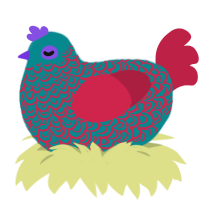 organ donor, a teal and crimson chicken with a double-lace pattern