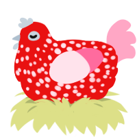 A red and rose chicken with a speckle pattern