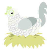 A white and silver chicken with a lace pattern