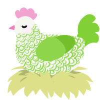A white and grass chicken with a double-lace pattern
