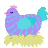 A lilac and aqua chicken with a bar pattern