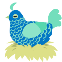 A sapphire and mint chicken with a lace pattern