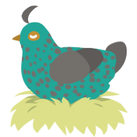 A turquoise and grey chicken with a speckle pattern