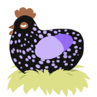 A black and lilac chicken with a speckle pattern