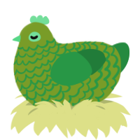 A chartreuse and viridian chicken with a lace pattern