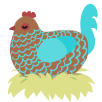 A brown and aqua chicken with a lace pattern