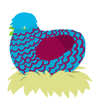 A cerulean and maroon chicken with a lace pattern
