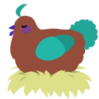 A russet and turquoise chicken