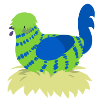 Sneeze, a grass and ultramarine chicken with a bar pattern