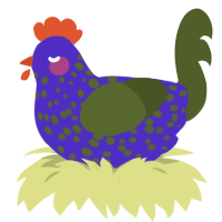 A indigo and olive chicken with a speckle pattern