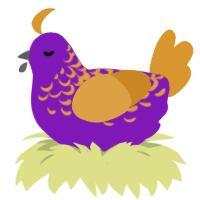 A violet and orange chicken with a half-lace pattern