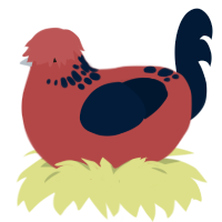 A red and tumblr chicken with a neck-speckle pattern