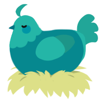 A teal and turquoise chicken with a head pattern