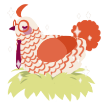 A cream and vermilion chicken with a lace pattern