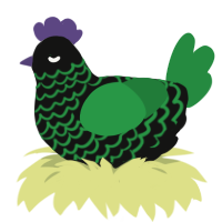 A black and viridian chicken with a lace pattern