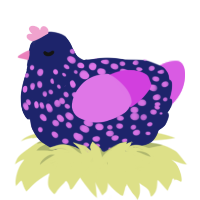 Purp, a navy and orchid chicken with a speckle pattern