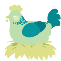 A gluppy and teal chicken with a neck-speckle pattern