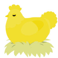 A yellow chicken with a head pattern