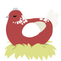 Robyn, a red and white chicken with a neck-speckle pattern