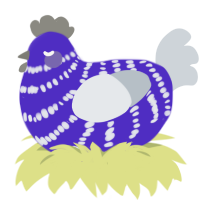 A indigo and mist chicken with a bar pattern