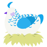 A white and sky chicken with a half-lace pattern