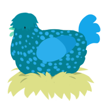 A sea and sky chicken with a speckle pattern