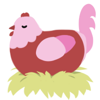 Strabby, a red and pink chicken with a head pattern
