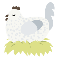 A white and mist chicken with a speckle pattern