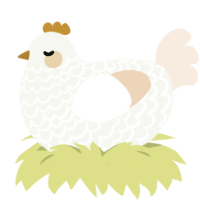 A white and cream chicken with a lace pattern